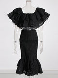 Dadizhimu Temperament Suit Women 2025 Early Spring New Design Embroidery One-Word Shoulder Coated Hip Skirt Two Sets