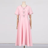 Dadizhimu And South Korea Casual Style Sweet Dress 2025 New Neck Collar Diamond Design Splicing Bow Long Dress Dress Woman