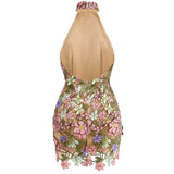 Dadizhimu Exquisite Embroidery Sexy Perspective Sleeveless Short Dress Elegant Temperament Party Dinner Dress