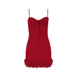 Dadizhimu Women's Dress Dress Summer Sweet Spicy Sling Skirt Body-Daughter Small Dress Red Babes Dress Girl