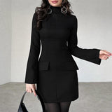 Dadizhimu Women's Autumn And Winter New Sexy Dress Long-Sleeved Dress Tights Hip Skirt Skirt Short Skirt Hottie
