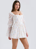 Dadizhimu Women's Clothing Pure Sexual Sexy Waist Show Thin Sleeve Print Dress Spring Women Chiffon Dress New