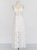 Dadizhimu Hollow Embroidery High-End Sling Dress 2025 New Waist Visky Solid Color Dress Women's Summer