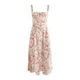 Dadizhimu Women's Sexy Bare Backs With Sling Dress Holiday Break Flower Fork Long Skirt