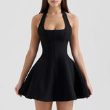 Dadizhimu Collar Hanging Neck Collar With Short Skirt 2025 New Waist Display Thin Short Color Dress Women's Summer