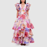 Dadizhimu Heavy Industry V-Neck Dress Dress Dress 2025 New Design-Sensitive Lotus Leaf Sleeve Long Dress