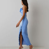 Dadizhimu High-End Sexy Hanging Neck Dress Irregular Opening Dress Long Model