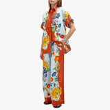 Dadizhimu Style Retro Print Two Sets Of 2025 New Short-Sleeved Shirt Top High-Waisted Leisure Broad Leg Pants Set Women