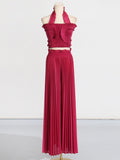 Dadizhimu Two-Piece Set 2025 New Fashion Hanging Neck High-End Feel Top + Folded Casual Design Trousers