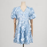 Dadizhimu New French Elegant Three-Dimensional Flower Collage Fashion V-Neck Design Feel Waist Thin Dress Woman