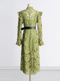 Dadizhimu Retro Style Dress 2025 New Fashion Temperament Niche Design Hollow Lace Dress Long Lady