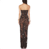 Dadizhimu Holiday Photo Sexy Dress With Boobs Mesh Flowers Long Party Show Dress