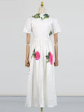 Dadizhimu Temperament-In-Knowing Wind-Collar Short-Sleeved Long Dress 2025 New Print Bump Design With A Thin-Skinny Dress