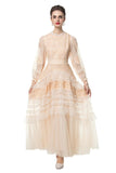 Dadizhimu And Autumn 2024 New Round Collar Retro Embroidery Weaving Mesh Wood Ear Heavy Industry Dress Dress Dress Woman