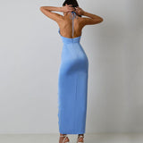 Dadizhimu High-End Sexy Hanging Neck Dress Irregular Opening Dress Long Model
