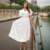 Dadizhimu Elegant Dress 2025 Spring New Fashion Splicing Flower Belt To Pick Up Thin Dress Women's Fashion Trend