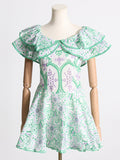 Dadizhimu 2025 New High-End Feeling Shoulder Lotus Leaf Embroidery Waist Thin Holiday Dress Dress Dress Dress Woman