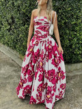 Dadizhimu Beautiful Dress 2025 Spring New Fashion Print Folding Bras Slimming Thin Open Fork Dress Women's Trend