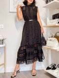 Dadizhimu Famous Wind Dress Woman 2025 Spring New Embroidery Splicing Hollow Waist Thin Dress