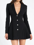 Dadizhimu Sexy Dress High-End Feminine V-Neck Long-Sleeved Suit Temperament Tender Waist Dress Dress Dress Women's Dress