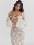 Dadizhimu Sexy Babes Lace Long-Sleeved Dress Pure Style Style Show Backpack Hip Fishtail Long Dress