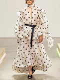 Dadizhimu Show Wave Dot Suit Women's Tide 2025 New Scarf With Lotus Leaf Shirt Top + Long Skirt