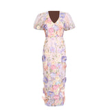 Dadizhimu Fresh Off-Coat Dress 2025 Spring New V-Neck Heavy Industry Splicing Flowers Slimming Dress Woman