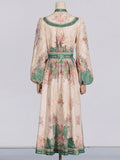 Dadizhimu Dress Spring 2025 New Fashion V-Neck Retro Print High-Rise High-Rise Dress Woman Trend