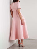 Dadizhimu And South Korea Casual Style Sweet Dress 2025 New Neck Collar Diamond Design Splicing Bow Long Dress Dress Woman
