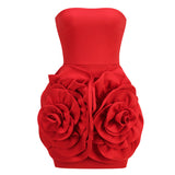 Dadizhimu High-End Women's Sexy Decorative Three-Dimensional Flower Dress Female Temperament Bare Back Tset Dress