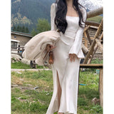 Dadizhimu Dinner Dress Dress French Style Collar Shoulder-Sing-Sing Dress Girl First Love Long Sleeve Gentle Open Fork Long Dress