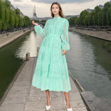 Dadizhimu Tea Rest Beautiful Dress 2025 Spring New Collar Embroidery Lace Tie To The Waist Swing Dress Dress Woman