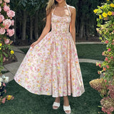 Dadizhimu Sexy Women's Broken Flowers Hanging Neck Dress Spring And Summer Women's High-End Feeling Body Out-Back Resort Style Long Skirt