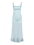 Dadizhimu Women's Spring High-Fine Chiffin Spliced Sling Bagged For The Left-Buted Dress With Elegant Drag Long Skirt