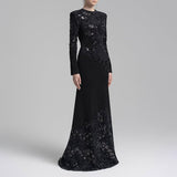 Dadizhimu Elegant Style Slimy Fishtail Dress 2025 New Lace Embroidery Design Long Dress Women Summer