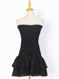 Dadizhimu Design Embroidered Lotus Leaf Side Short Dress Woman 2025 Breast-Skinny Casing Empty Stacked Waist Thin Dress