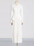 Dadizhimu Elegant High-End Set 2025 New Embroidered Collar Single Buckle Top + 100 Folds High Waist Half-Body Skirt