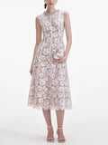 Dadizhimu Temperament Heavy Industry High-End Long Dress 2025 New Fashion Lace Flowers Sleeveless Round Collar Dress Women