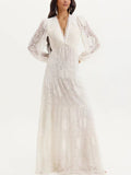 Dadizhimu Temperament Sexy Geider Dress 2025 New V-Neck Embroidery Flower Design Senior Feeling Long Dress Woman