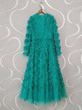 Dadizhimu French High-End Sweet Temperament Tea Break Dress With Thin Waist Thin Lace Wood Ear Dress Green