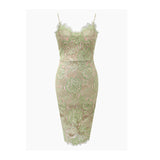 Dadizhimu Elegant Apricot Green Lace Dress Sling Dress Femininity Small Design Banquet Dress Dress With Hip Dress