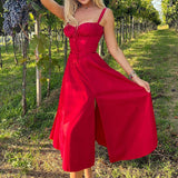 Dadizhimu Women's Clothing New Dress Repair Fork And Broken Flower Skirt Hollow Bare Back Sling Dress