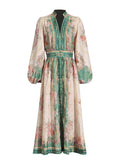 Dadizhimu Dress Spring 2025 New Fashion V-Neck Retro Print High-Rise High-Rise Dress Woman Trend