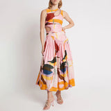 Dadizhimu Elegant Wind Waist Slim Dress 2025 Summer New Sleeveless Design Hollow Print Dress Woman