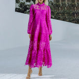 Dadizhimu 2025 New Tea Break French Dress Standing Collar Hollow Design Feel Waist Thin Fashion Temperament Dress