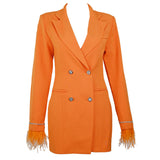 Dadizhimu New Orange Suit Collar Double Row Drill Buckle Back Hollow Cuff Feather Repair Suit Dress