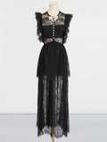 Dadizhimu Elegant Style Dress 2025 Summer New Lace High-End Design Neckbutter Knotted Dress