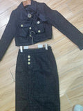 Dadizhimu Autumn And Winter Women's New Bow Short Coat + Esui Coarse Flowers Of The Half-Skirt Set Fashion Temperament