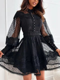 Dadizhimu Style High-End Embroidery Hook Dress 2025 New Lantern Sleeves To Close The Waist Thin Solid Color Dress Women's Summer