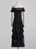 Dadizhimu Shoulder-To-Shoulder-Backed T-Shirt Dress Woman 2025 Spring New Fashion Fashion Splicing Lace Waist Long Skirt